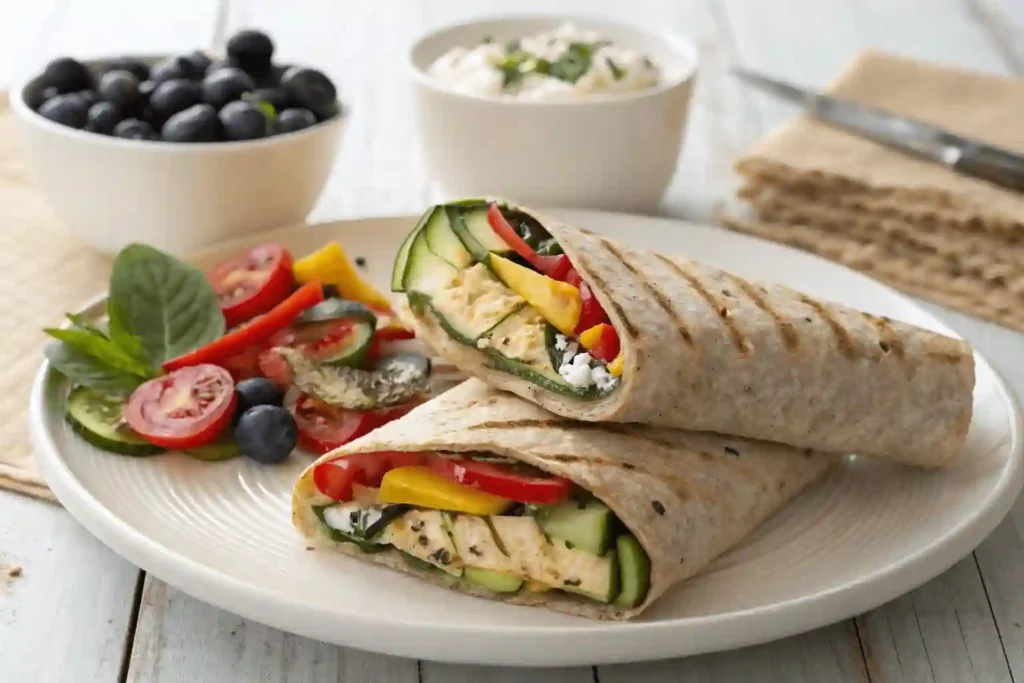 Diabetic-Friendly Grilled Veggie Wrap Served with Salad and Berries