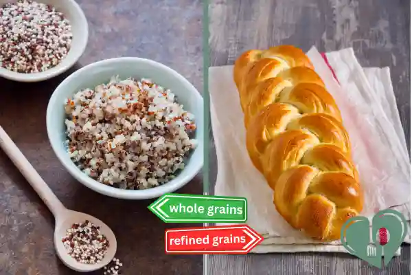 Comparison of whole grains (cooked quinoa mix) versus refined grains (white braided bread) for diabetic diets