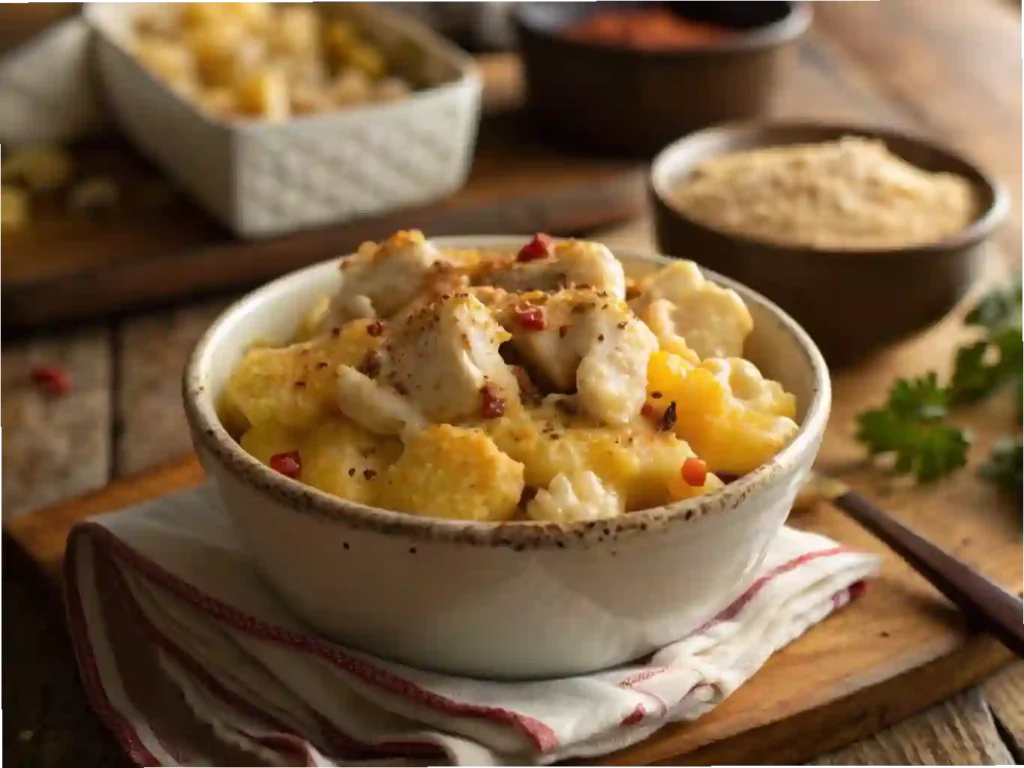 Crockpot Cauliflower Mac and Cheese with Chicken