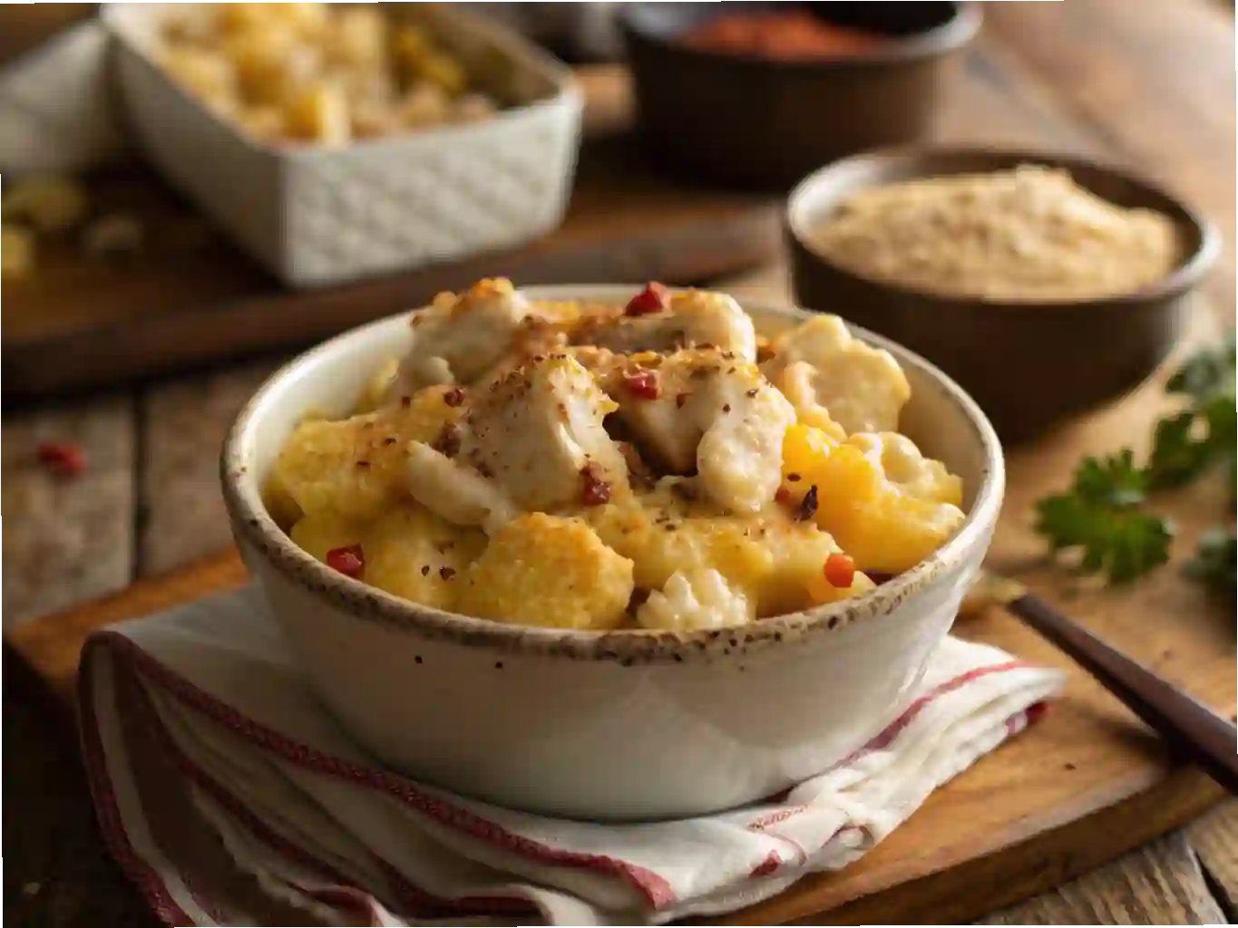 Crockpot Cauliflower Mac and Cheese with Chicken