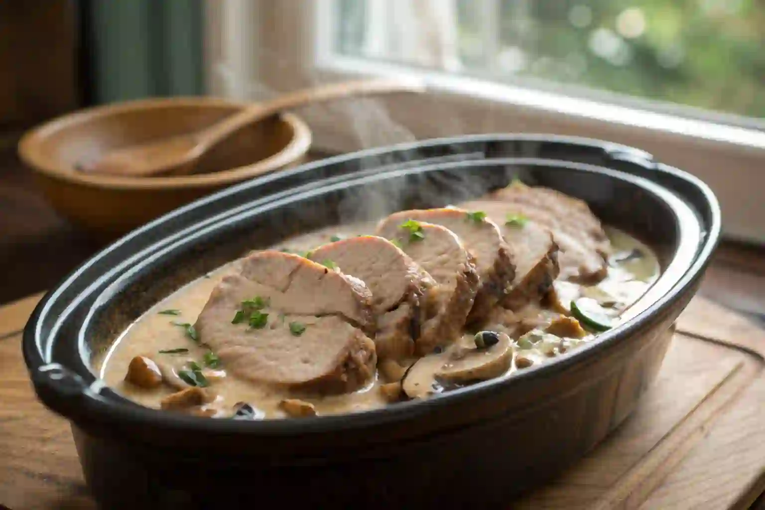 Crockpot Pork Tenderloin with Mushrooms