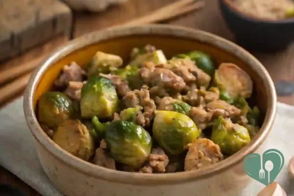 Low-carb turkey and Brussels sprouts bowl - a hearty, high-protein diabetic-friendly slow cooker meal with lean turkey and roasted sprouts.