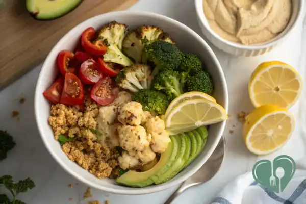 Lemon-Roasted Veggie Bowl with Hummus (Diabetic-Safe Lunch)