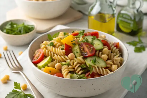 High Fiber Pasta Salad (Whole-Wheat, Veggies & Chickpeas)