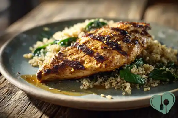 Grilled chicken with quinoa and spinach