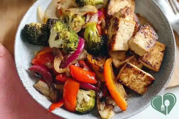 Pan Seared Tofu With Roasted Vegetables