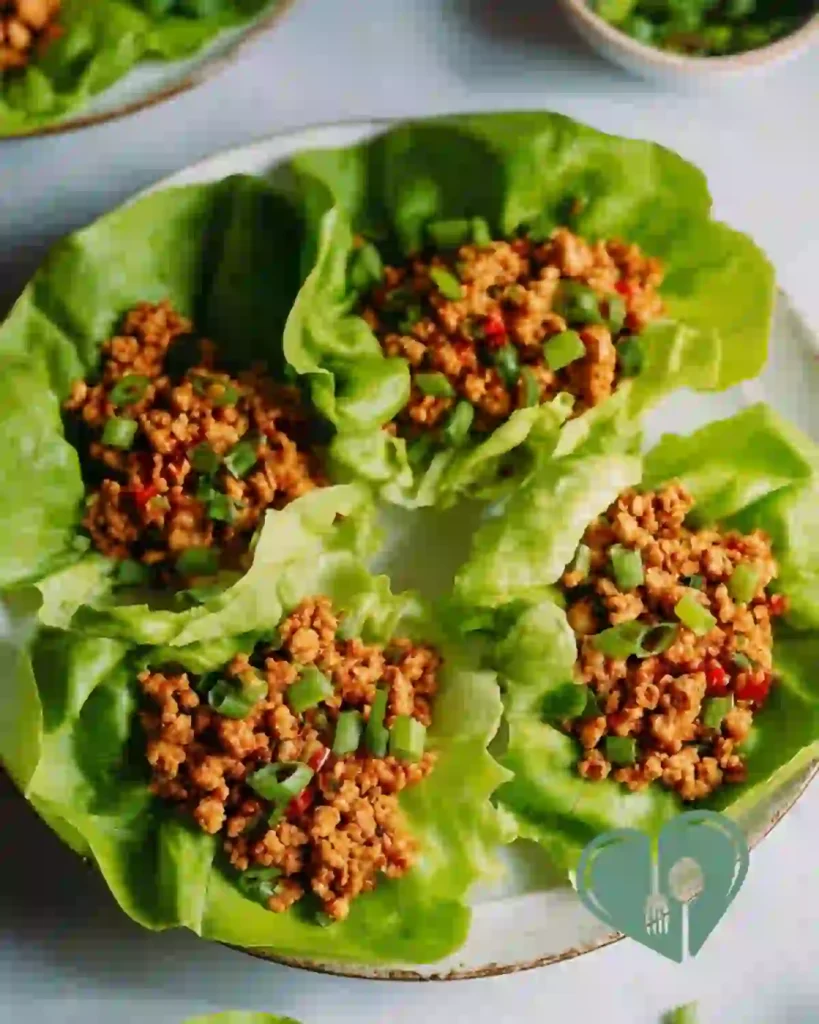 Turkey lettuce wraps with seasoned ground turkey and green onions