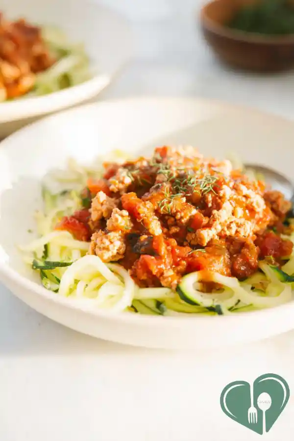 Zucchini noodle bolognese